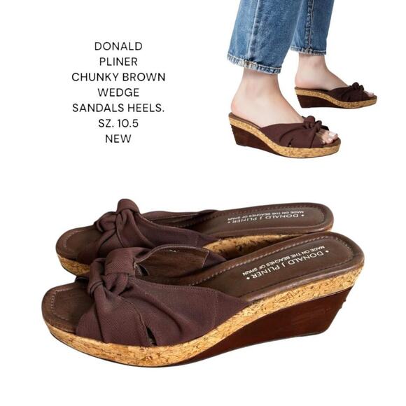 DONALD PLINER BROWN CHUNKY WEDGE SANDALS‎ HEELS SIZE 10.5 NEW. - Picture 1 of 8